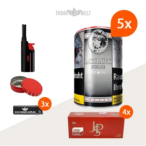 mohawk-zware-feinschnitt-tabak-5x-dose-mit-1000-special-size-huelsen-und-feuerzeugen