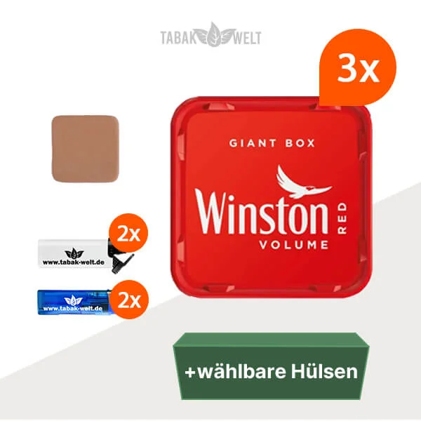 Winston Volumentabak 3 x Giant Box mit wählbaren Hülsen und Feuerzeugen