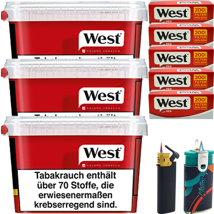 West Tabak Red 3 x Mega Box mit 1000 King Size Hülsen