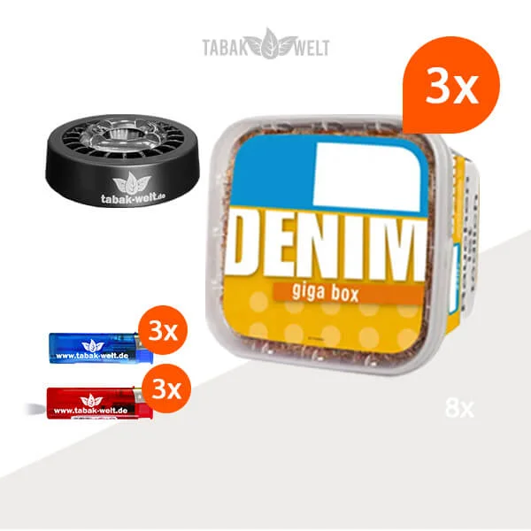 Denim Volumentabak 3x Giga Box mit Roulette Aschenbecher Denim Volumentabak 3x Giga Box mit Roulette Aschenbecher