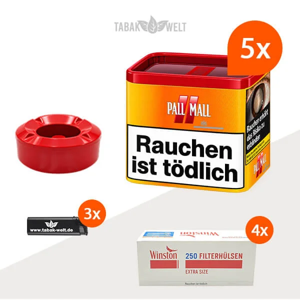 Pall Mall Volumentabak Allround Red 5 x Dose mit 1000 Extra Size Hülsen