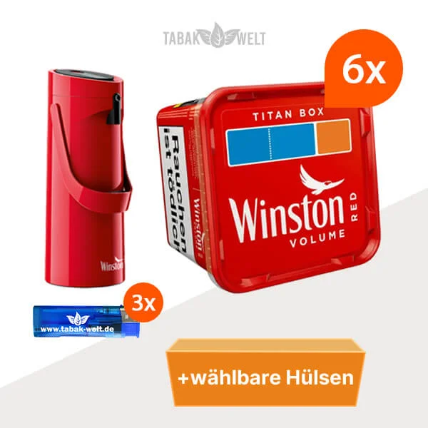 Winston Volumentabak 6x Titan Box mit wählbaren Hülsen und Kaffee-Pumpkanne