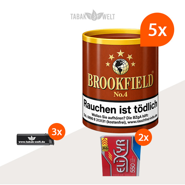 Brookfield No. 4 Tabak 5er-Set mit 1.100 Zigarettenfilterhülsen