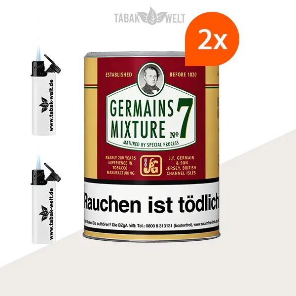 Germain’s Mixture No. 7 Pfeifentabak – 2 große Dosen mit Feuerzeugen