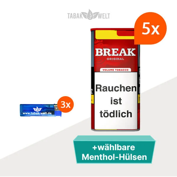 Break Volumentabak Original XXL 5 x Dose mit wählbaren Menthol-Hülsen