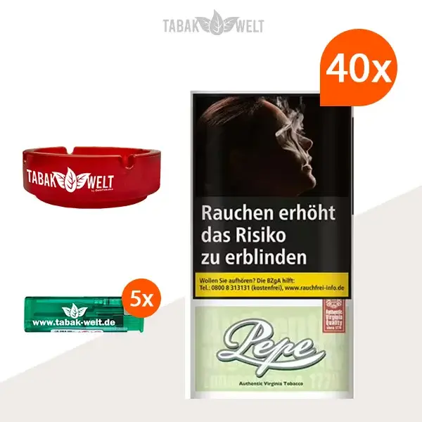 Pepe Bright Green Drehtabak 40x Pouch mit Glas Aschenbecher