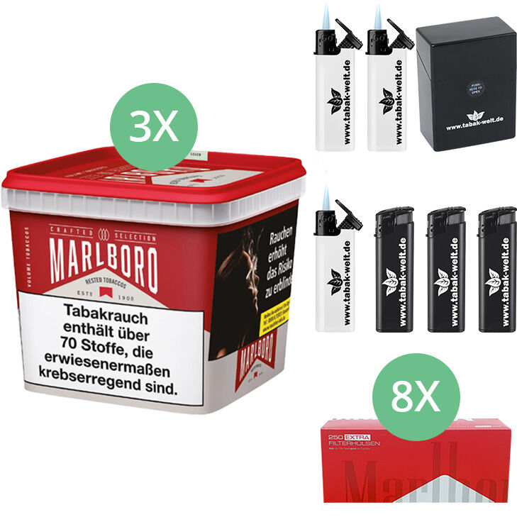 Marlboro Tabak Crafted Selection 3 x Mega Box mit 2000 Extra Size Hülsen
