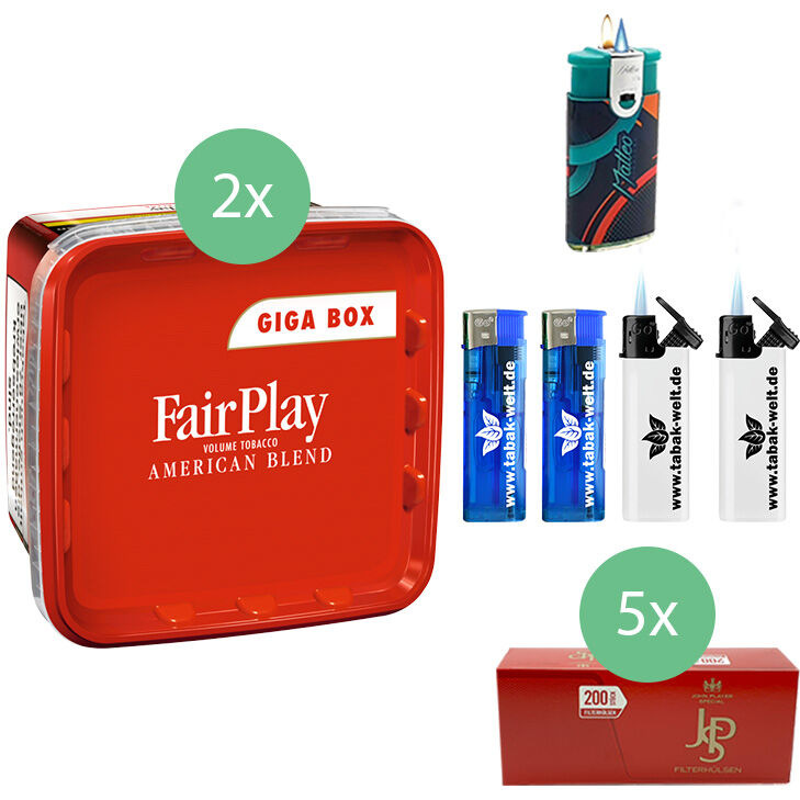 Fair Play Volumentabak Giga Box 2 x 315g mit 1000 King Size Filterhülsen 
