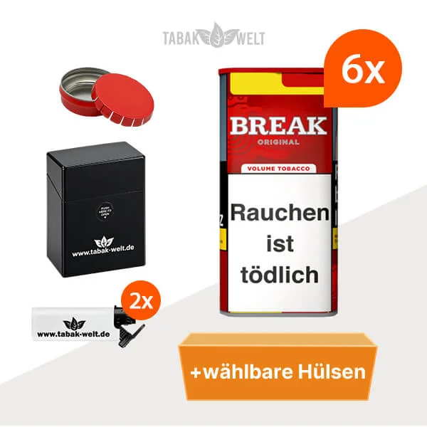 Break Volumentabak Original XXL 6 x Dose mit wählbaren Hülsen und Etui