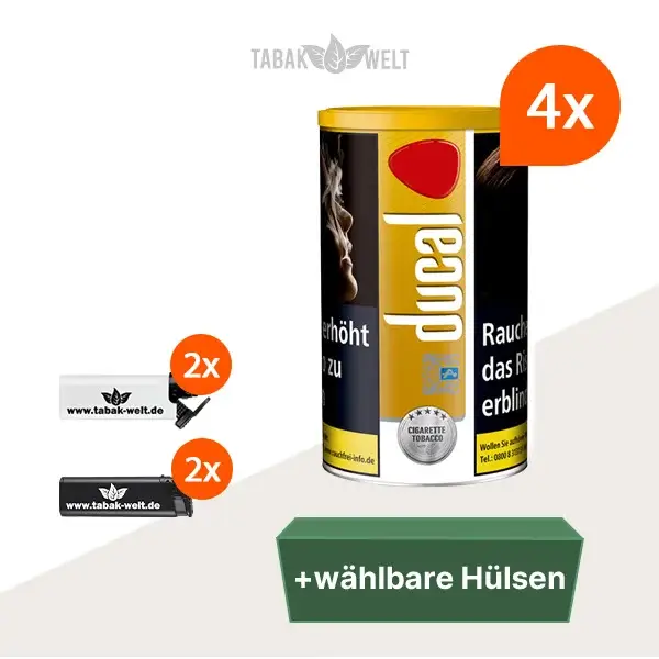 ducal-gold-feinschnitt-tabak-4x-dose-mit-waehlbaren-huelsen-und-feuerzeugen
