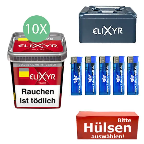 Elixyr Tabak 10 x Eimer mit Wählbaren Hülsen und Metall Aschenbecher