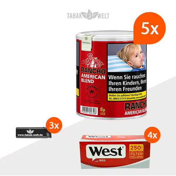 Rancho American Blend 5er-Pack mit fünf Dosen und 1.000 Special Size Filterhülsen