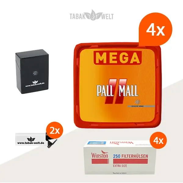 Pall Mall Allround Red Volumentabak 4x Mega Box mit 1000 Extra Size Hülsen