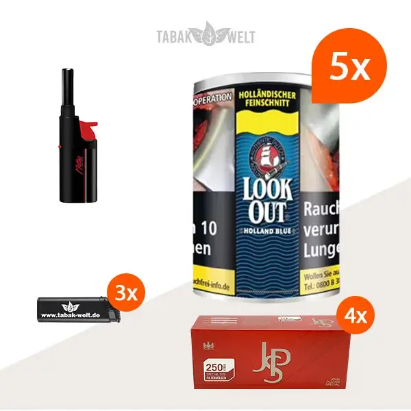 look-out-holland-blue-feinschnitt-tabak-5x-dose-mit-1000-special-size-huelsen-und-stabfeuerzeug