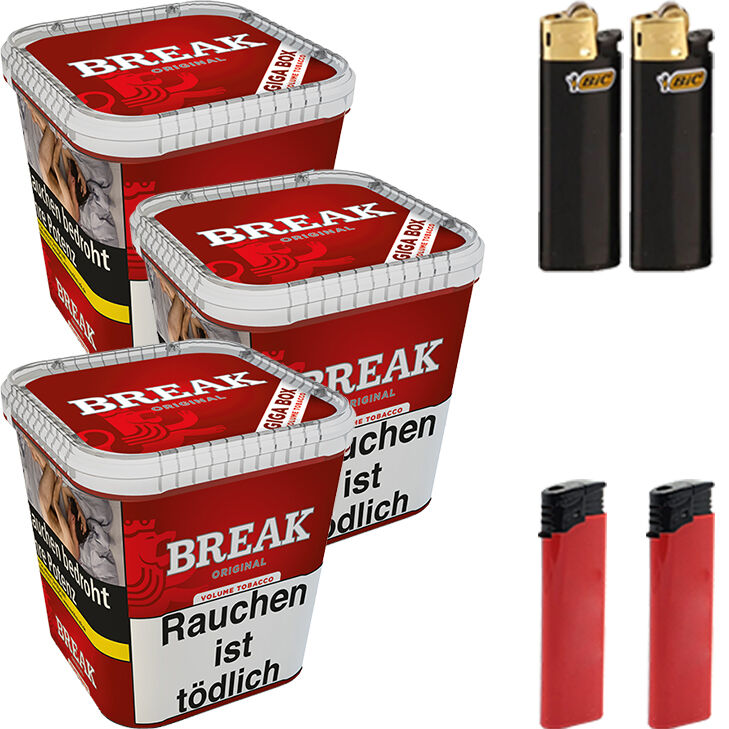 Break Original Tabak 3 x Giga Box mit Feuerzeugen