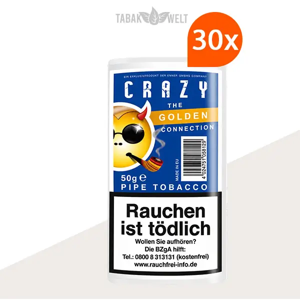 Crazy Golden Honey Pfeifentabak – 30 x Pouch, goldener Honigtabak in der Verpackung