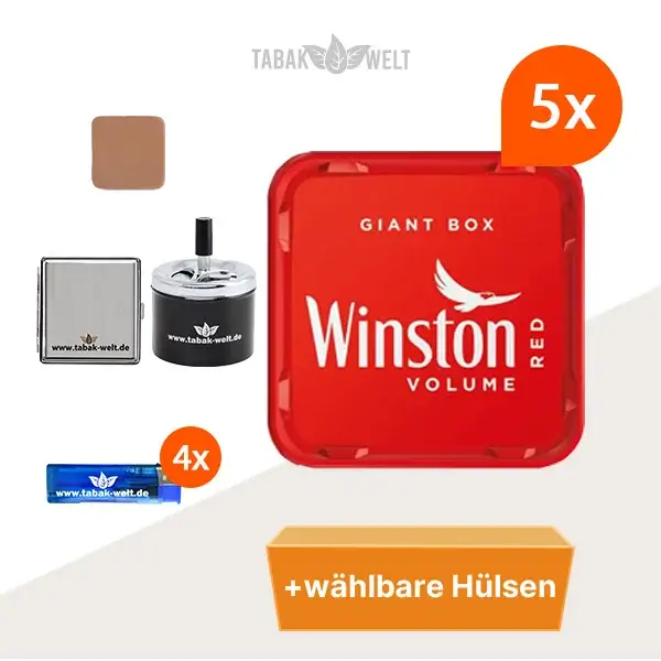 Winston Volumentabak 5 x Giant Box mit wählbarem Hülsen und Etui