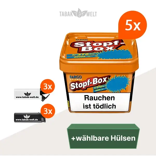 fargo-orange-volumentabak-5x-stopf-box-mit-waehlbaren-huelsen-und-feuerzeugen