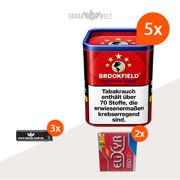 Brookfield Red Drehtabak 5er-Dosen-Set mit 1100 Filterhülsen