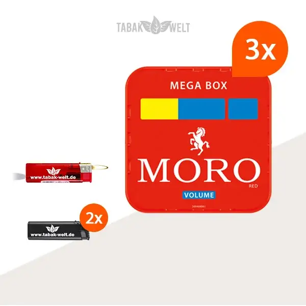 Moro Volumentabak 3 x Mega Box mit Feuerzeugen Moro Volumentabak 3 x Mega Box mit Feuerzeugen