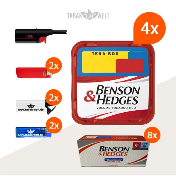 Benson und Hedges Red Volumentabak 4x Tera Box mit 2000 Special Size Hülsen