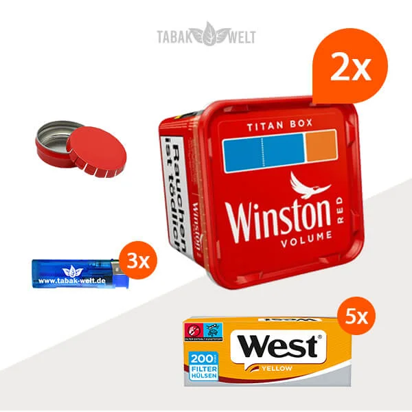 Winston Red Volumentabak 2x Titan Box mit 1000 Hülsen und Mini-Aschenbecher Winston Red Volumentabak 2x Titan Box mit 1000 Hülsen und Mini-Aschenbecher