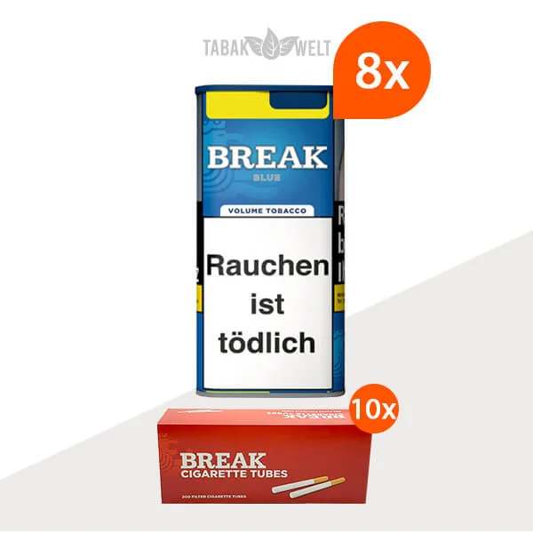 Break Blue Volumentabak 8x Dose mit 2000 King Size Hülsen