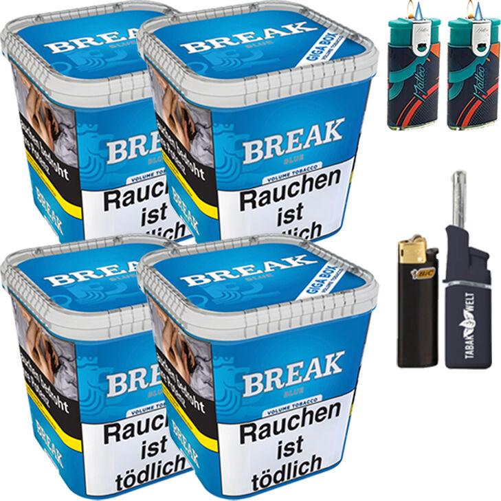 Break Tabak Blue 4 x Giga Box mit Feuerzeugen