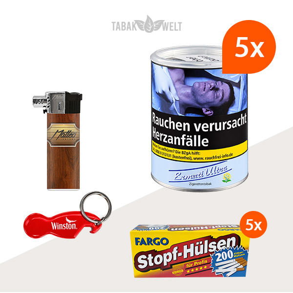 Ermuri Ultra Zigarettentabak 5 x Dose mit 1000 Filterhülsen