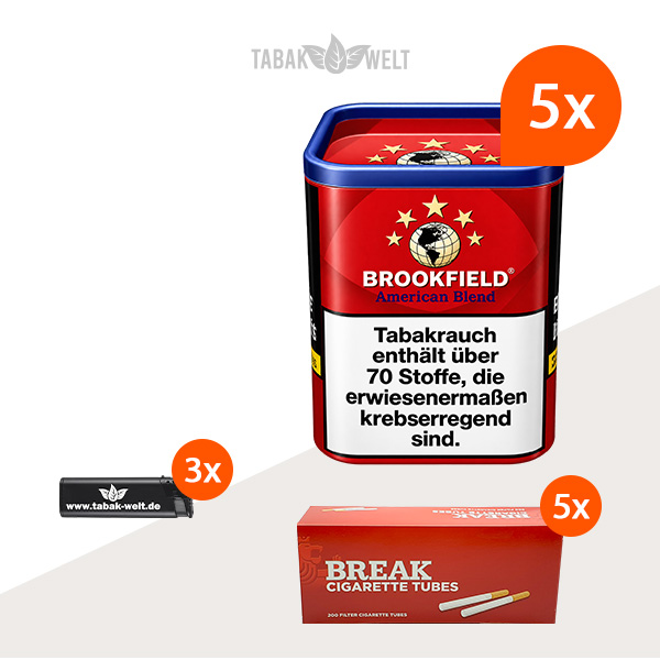 Brookfield Red Drehtabak 5er-Dosen-Set mit 1000 Filterhülsen