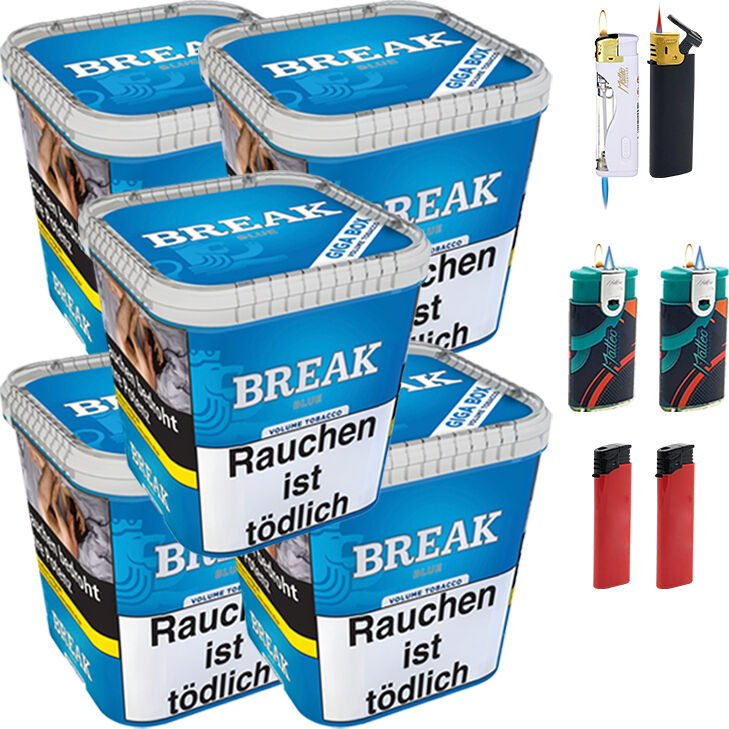 Break Tabak Blue 5 x Giga Box mit Feuerzeugen