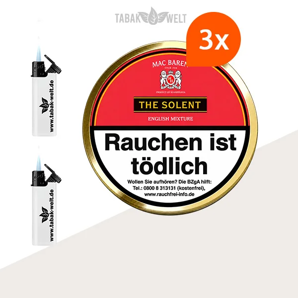 Mac Baren Solent Mixture Pfeifentabak – 3 Dosen mit Feuerzeugen