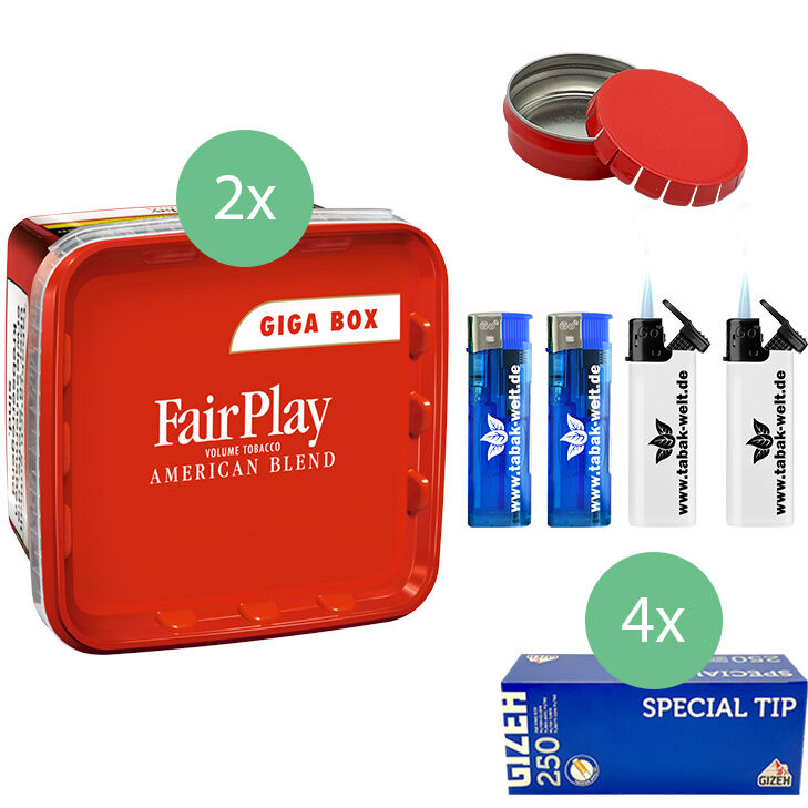 Fair Play Volumentabak 2 x Giga Box mit 1000 Special Tip Filterhülsen