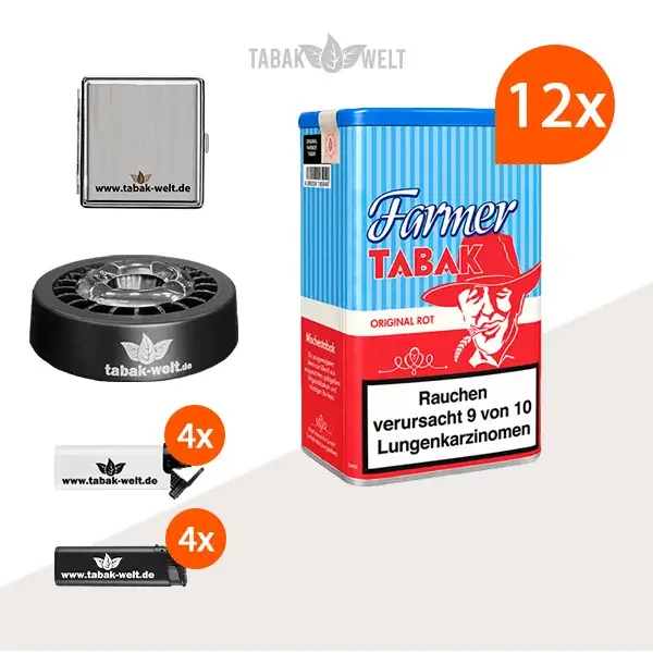 Farmer Rot Pfeifentabak 12x Dose mit Metall Etui