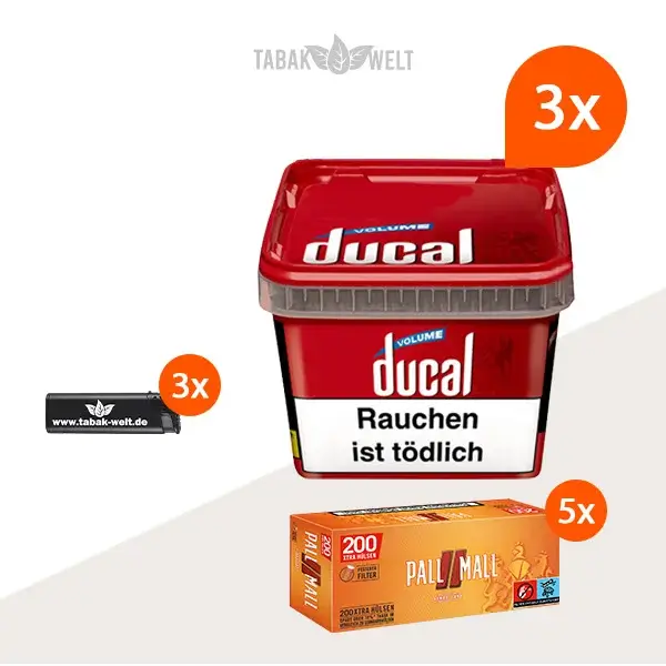 ducal-red-volumentabak-3x-eimer-mit-1000-filterhuelsen-und-feuerzeugen