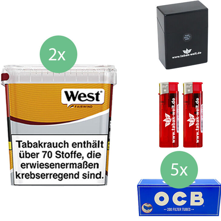 West Volumentabak Yellow 2 x Giga Box mit 1000 OCB Hülsen