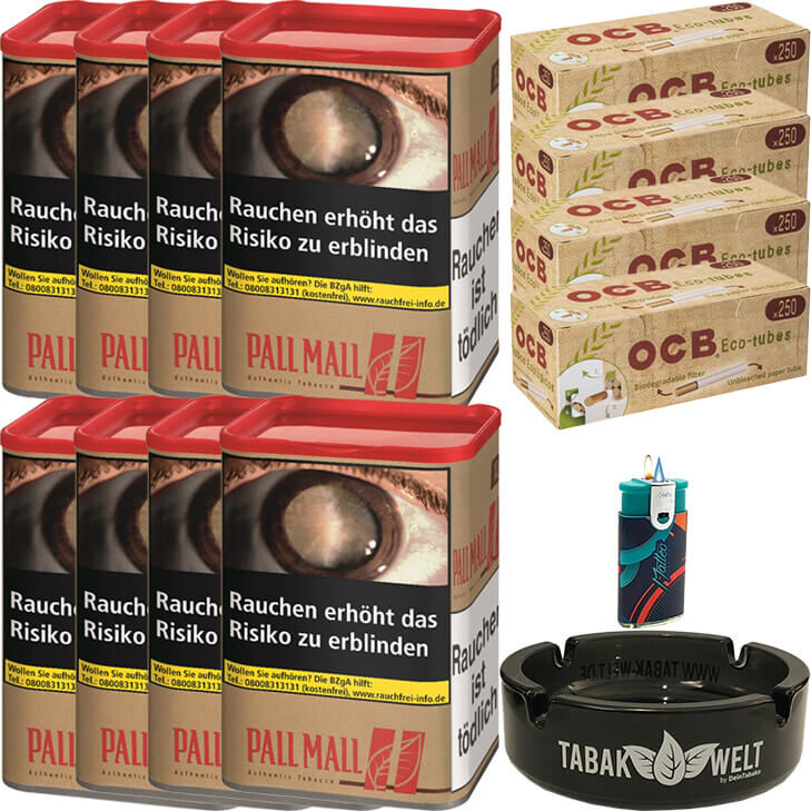 Pall Mall Authentic Red 8 x 55g mit 1000 Eco-Tubes Hülsen