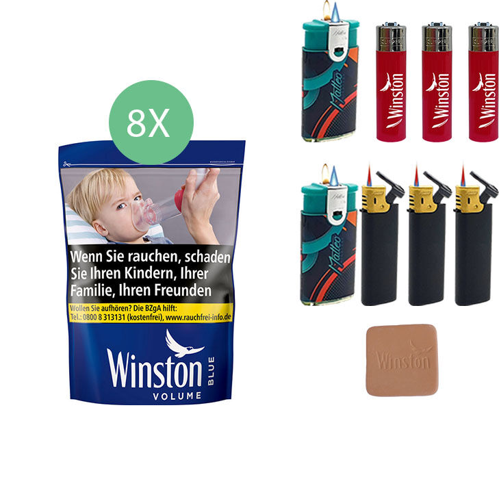 Winston Blue 8 x 100g mit Feuerzeugen