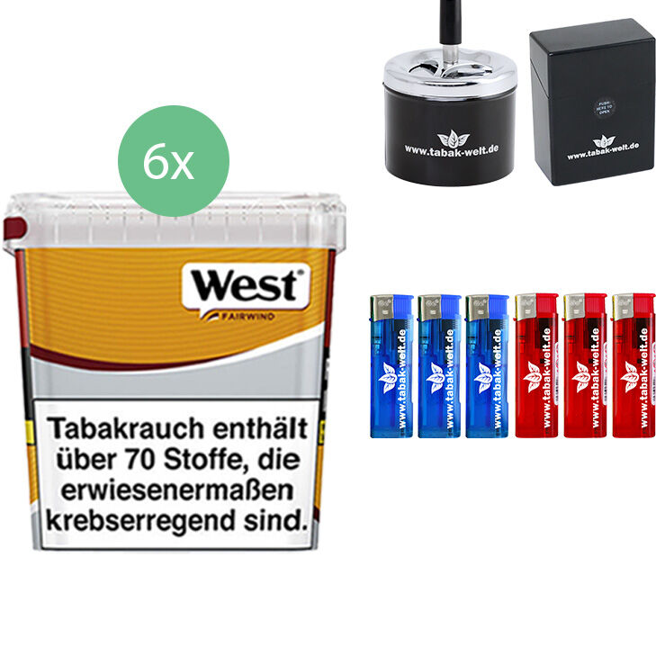 West Volumentabak Yellow 6 x Giga Box mit Aschenbecher 