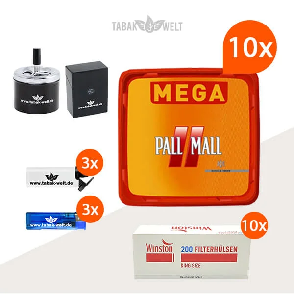 Pall Mall Allround Red Volumentabak 10x Mega Box mit 2000 King Size Hülsen und Etui