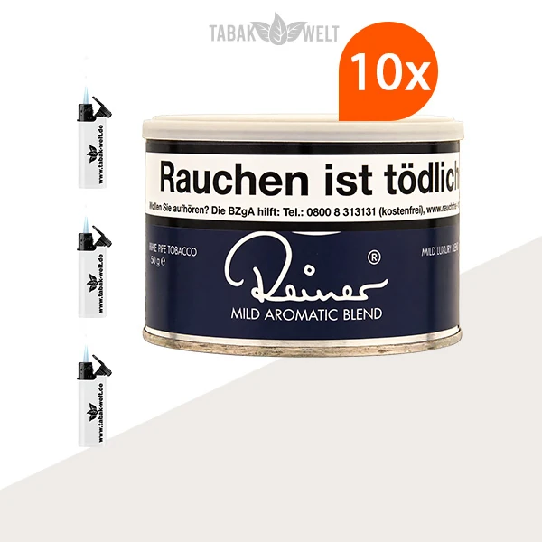 Reiner Blau Pfeifentabak 10x Dose mit Sturmfeuerzeugen