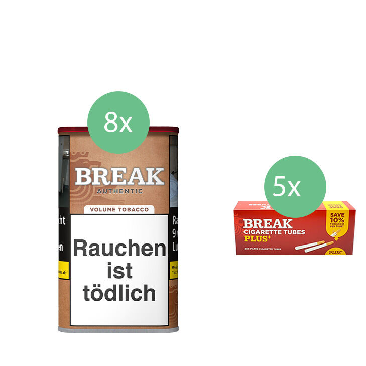 Break Authentic Tabak 8 x Dose mit 1000 Plus Filterhülsen