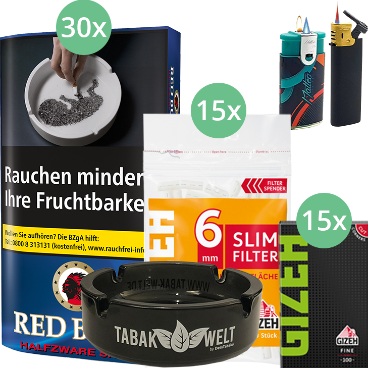 Red Bull Halfzware Shag 30 x 40g mit Gizeh Blättchen und Filter
