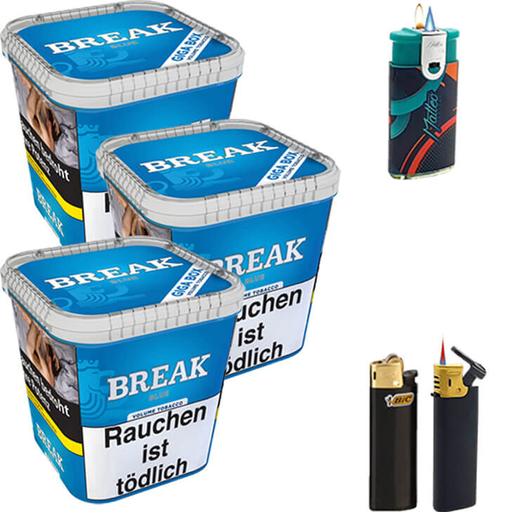 Break Tabak Blue 3 x Giga Box mit Feuerzeugen