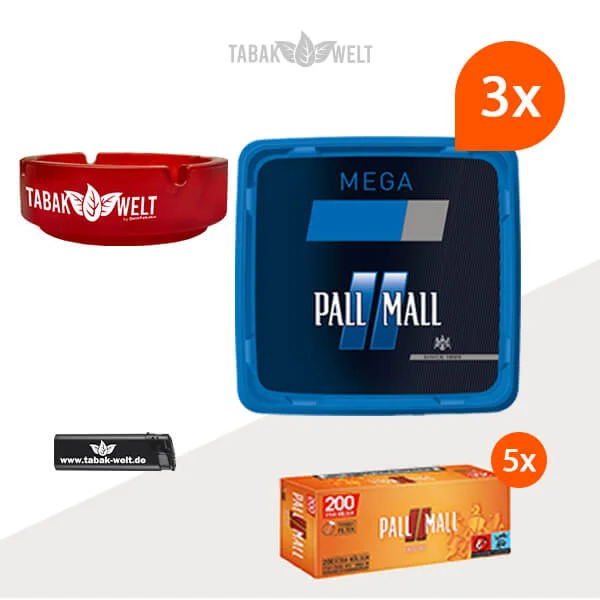 Pall Mall Tabak Blau 3 x Mega Box mit 1000 Extra Hülsen Pall Mall Tabak Blau 3 x Mega Box mit 1000 Extra Hülsen