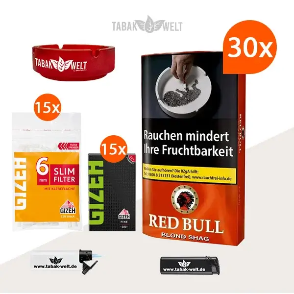 Red Bull Blond Shag Feinschnitt-Tabak 30x Pouch mit Blättchen