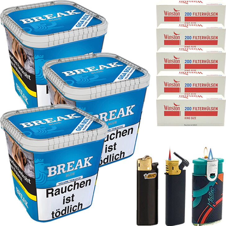 Break Tabak Blue 3 x Giga Box mit 1000 King Size Hülsen