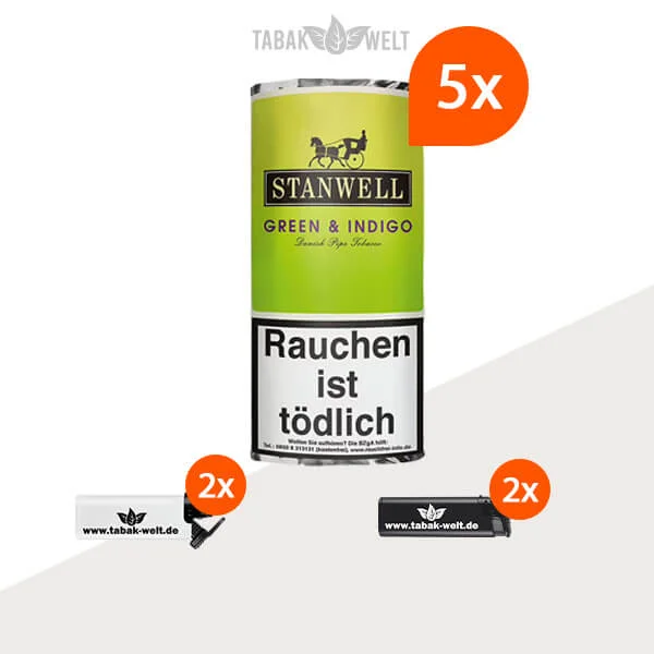 5x-stanwell-green-indigo-pouch-mit-feuerzeugen
