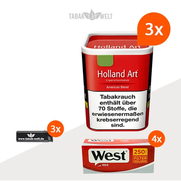 Holland Art American Blend Rot Feinschnitt Tabak 3x Dose mit 1000 Special Size Filterhülsen