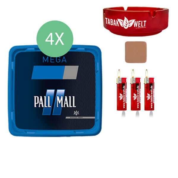 4 x pall mall blau volumentabak mit glasaschenbecher